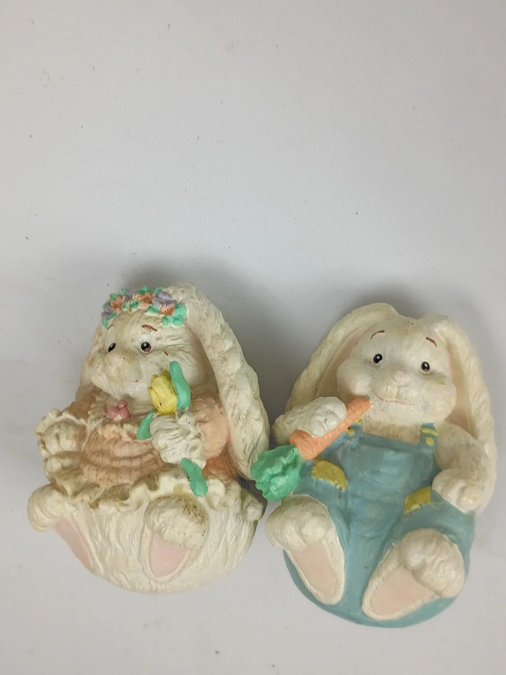 Pastel Bunny Figurine Set - Cream and Blue Decorative Bunnies